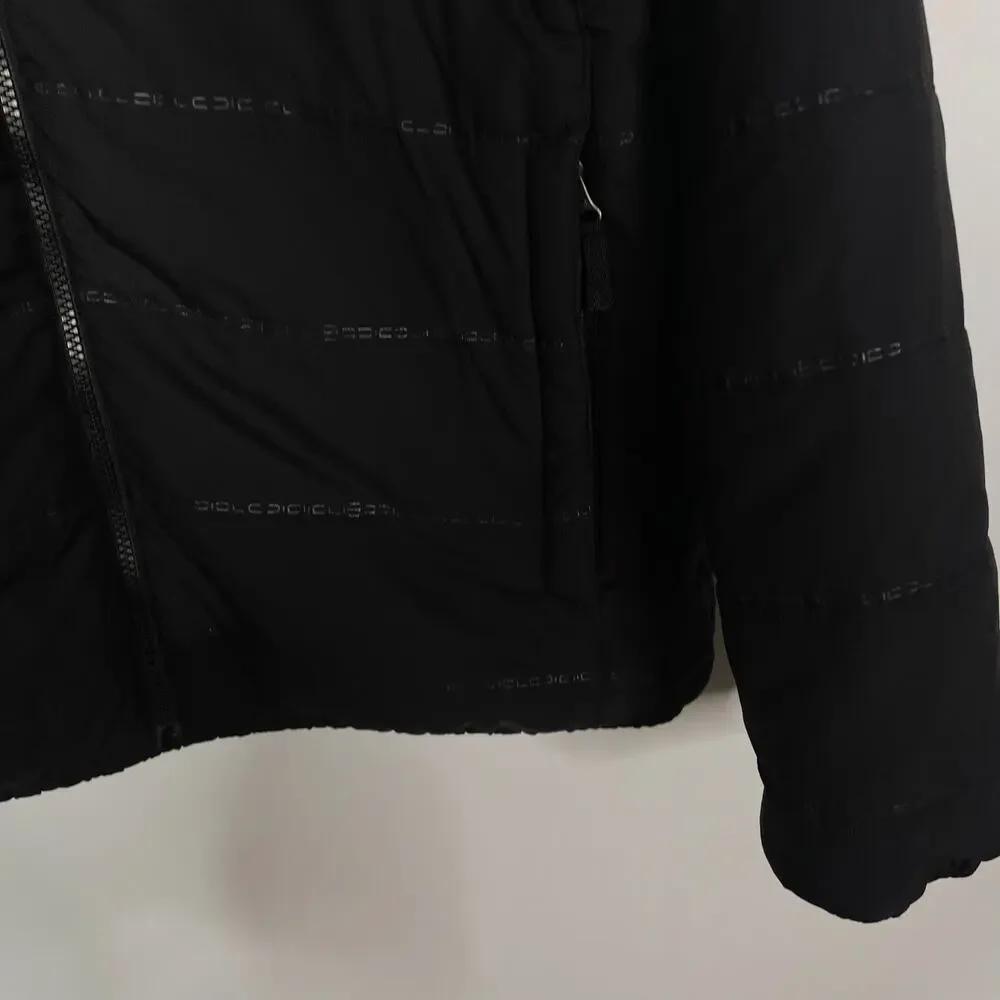 The North Face Mens Large L Black Tonal Striped Puffer Jacket Full Zip Pockets